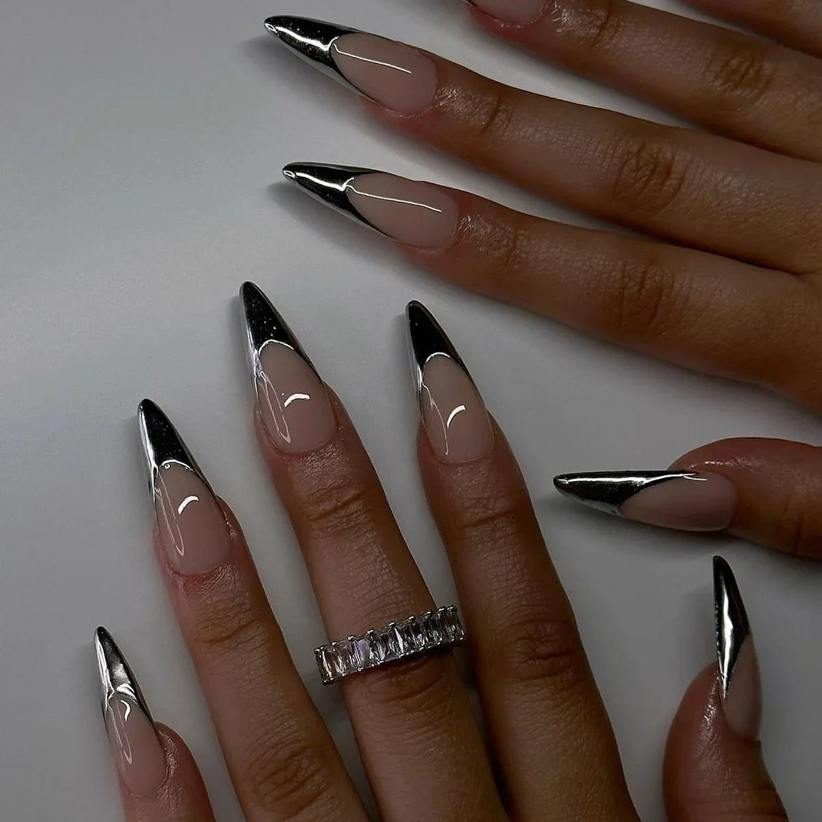 Y2K Silver Flame Press-On Nails
