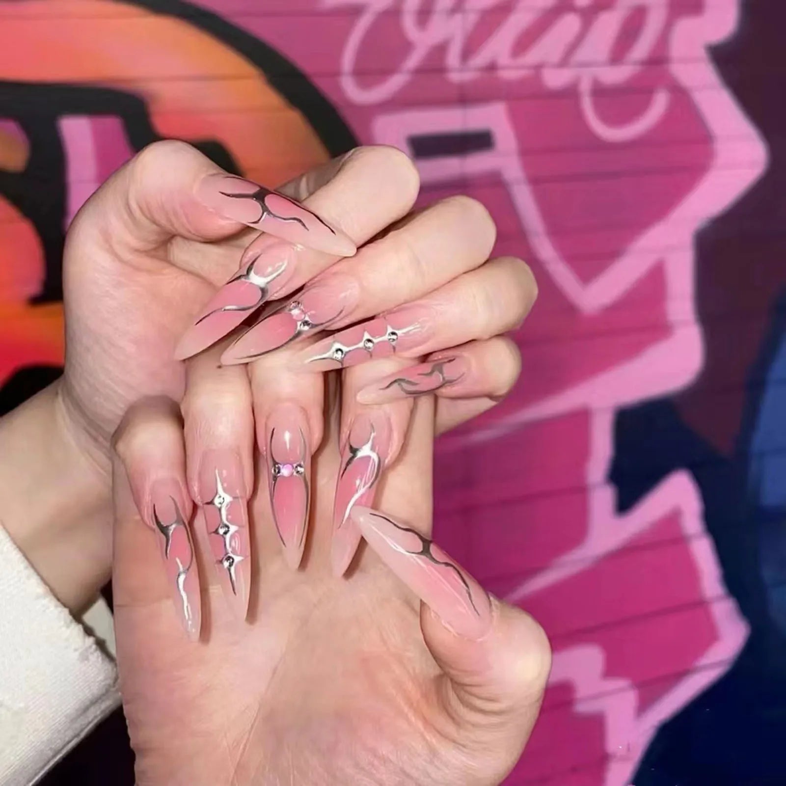 Y2K Silver Flame Press-On Nails